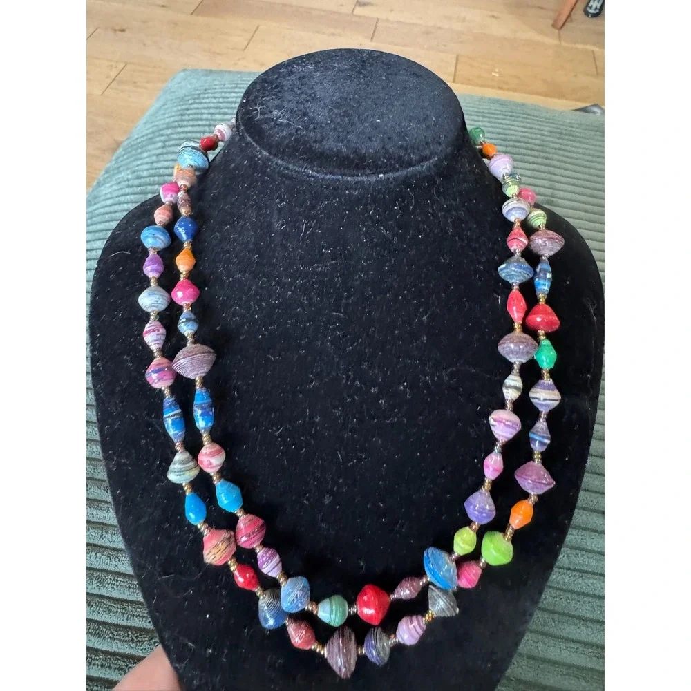 Handmade Colorful Paper Bead Long Strand Necklace - Statement‎ Jewelry